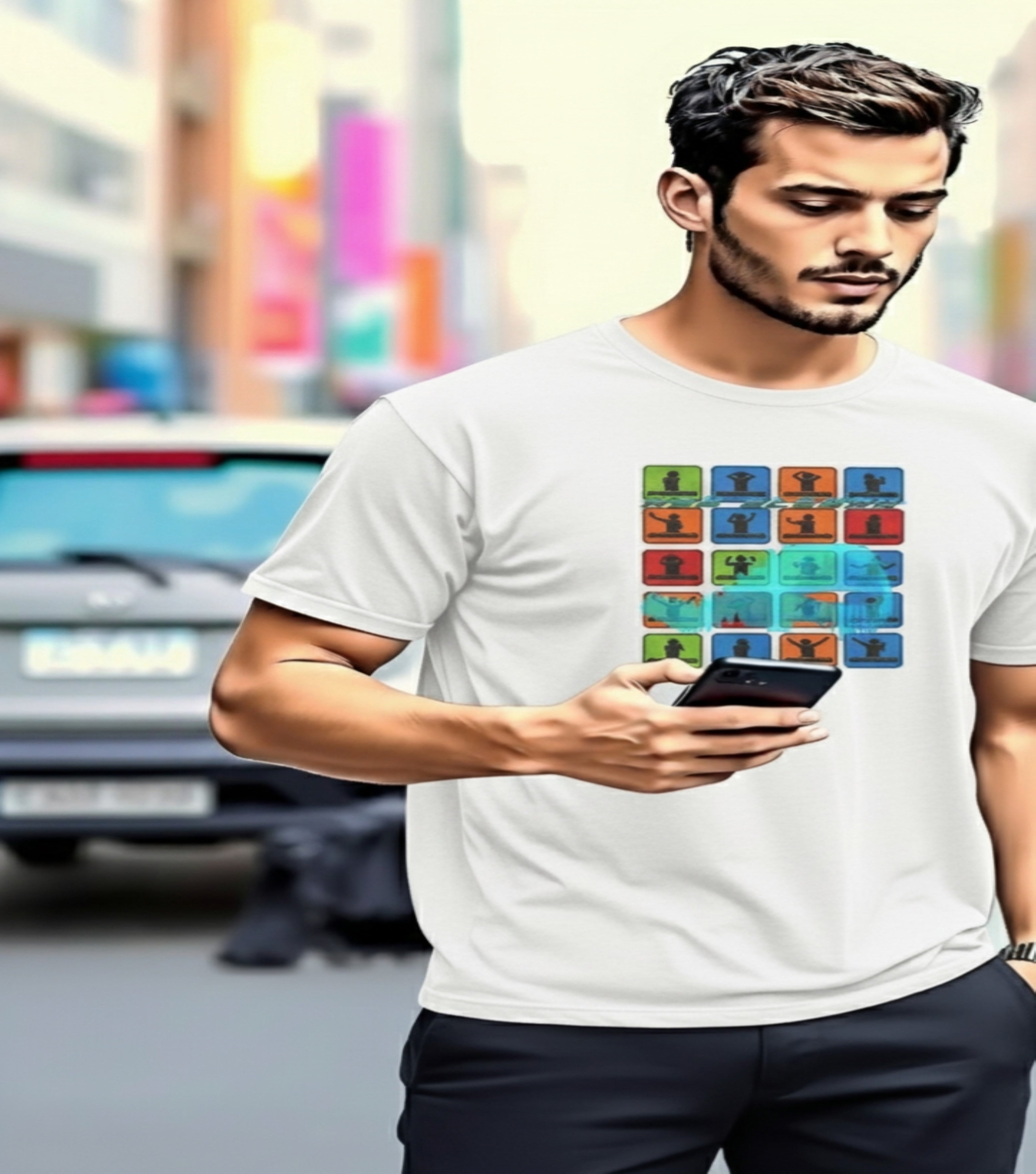 Colorful Art New Eleman Unisex Cotton Crew Music, Casual Wear, Gift for Him/Her, Everyday Style, Summer Fashion, Unique Outfits